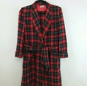 Vtg Boy's Red Plaid Robe Pockets Belt Christmas